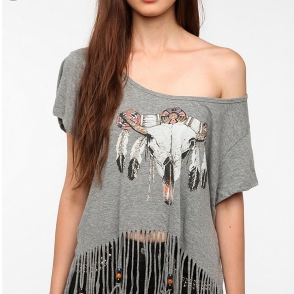 Junk Food Clothing Tops - Junk Food Western Style Fringe Graphic Tee